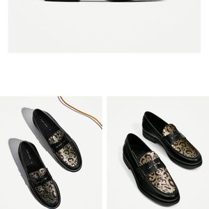 BLACK LEATHER LOAFERS WITH GOLD SNAKE SKIN